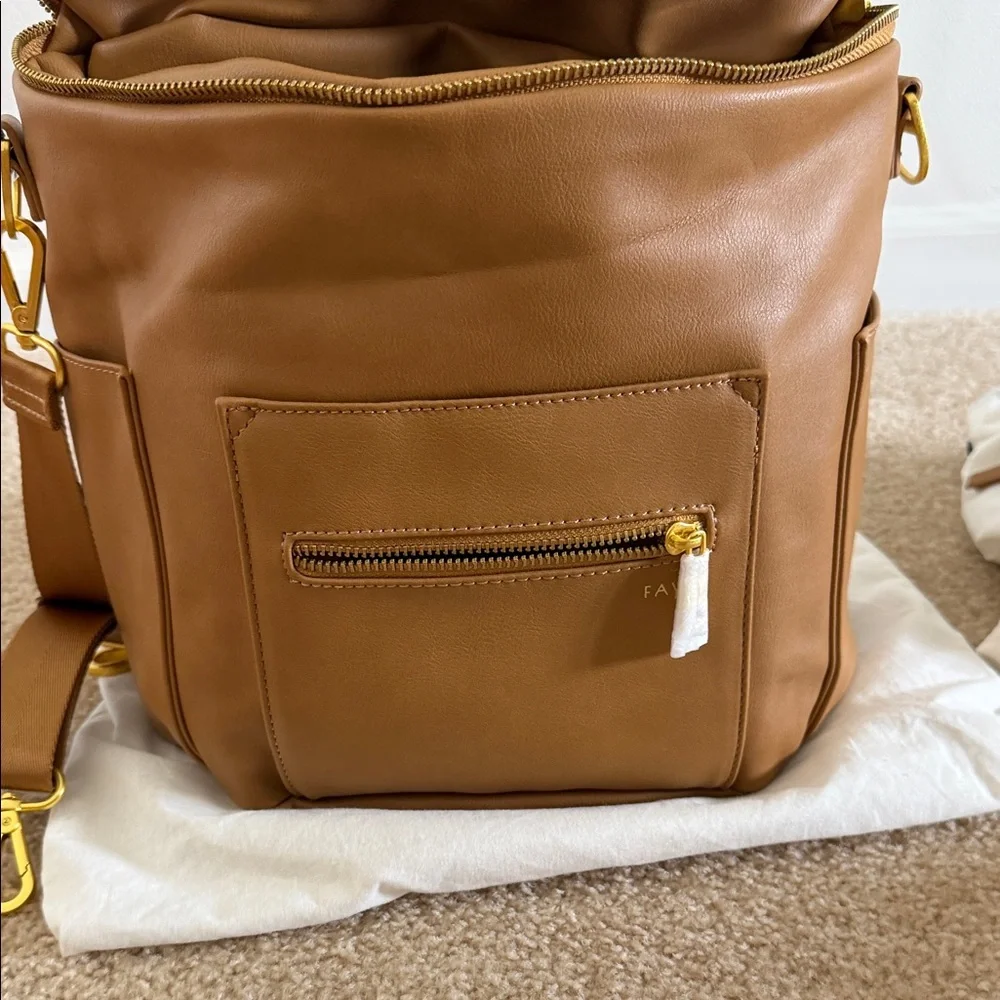 NWT Fawn Design Mini Diaper Backpack-Carmel Tan Vegan Leather + Accessories